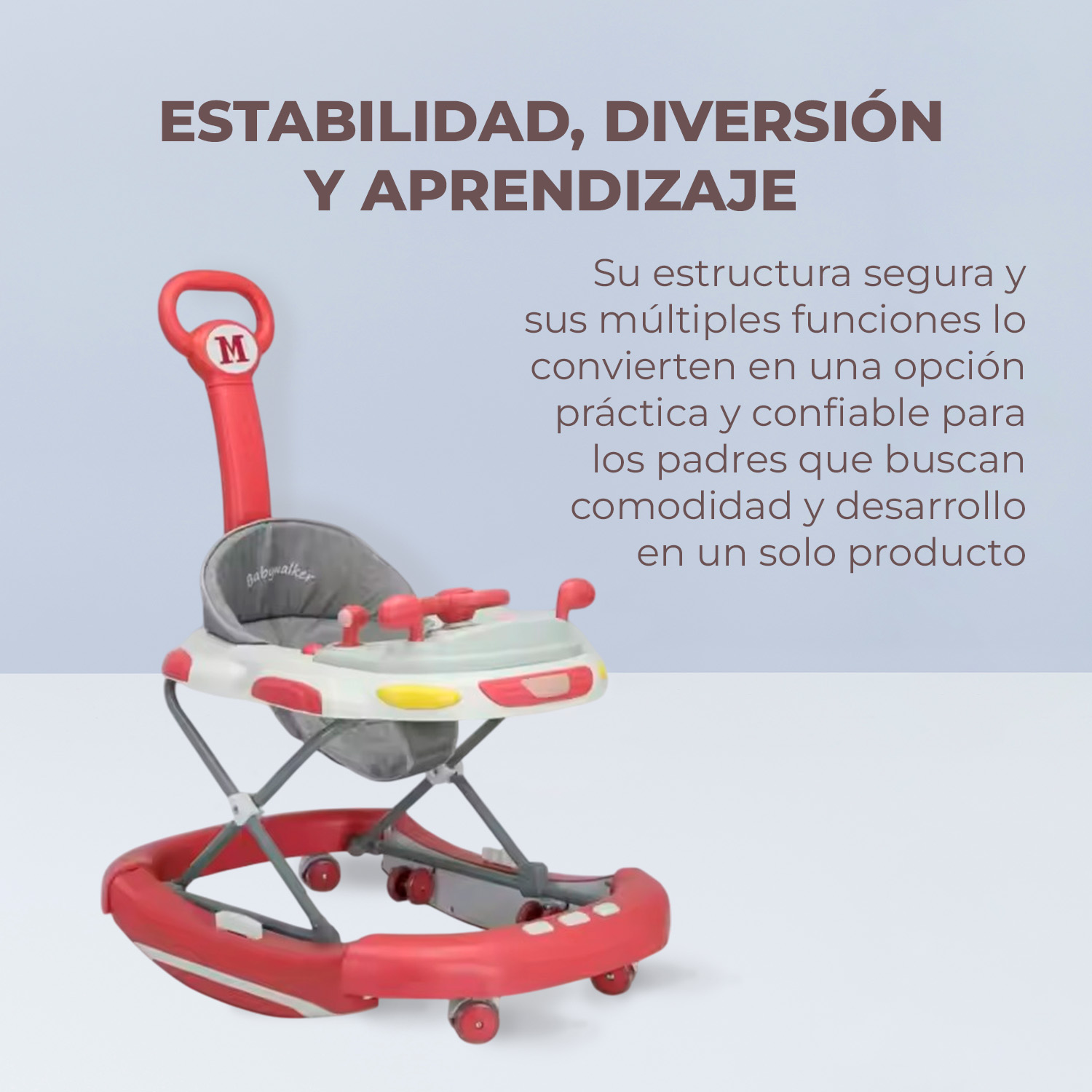 ANDADOR CAMINADORA PLEGABLE FOLDING BEBE ANTICAIDA MUSICAL - ROJO - 4