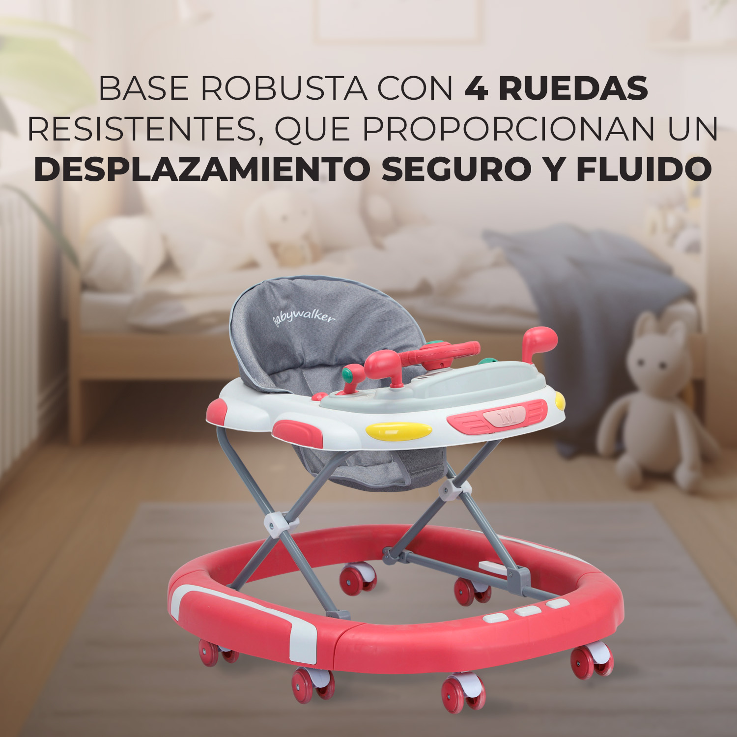 ANDADOR CAMINADORA PLEGABLE FOLDING BEBE ANTICAIDA MUSICAL - ROJO - 5