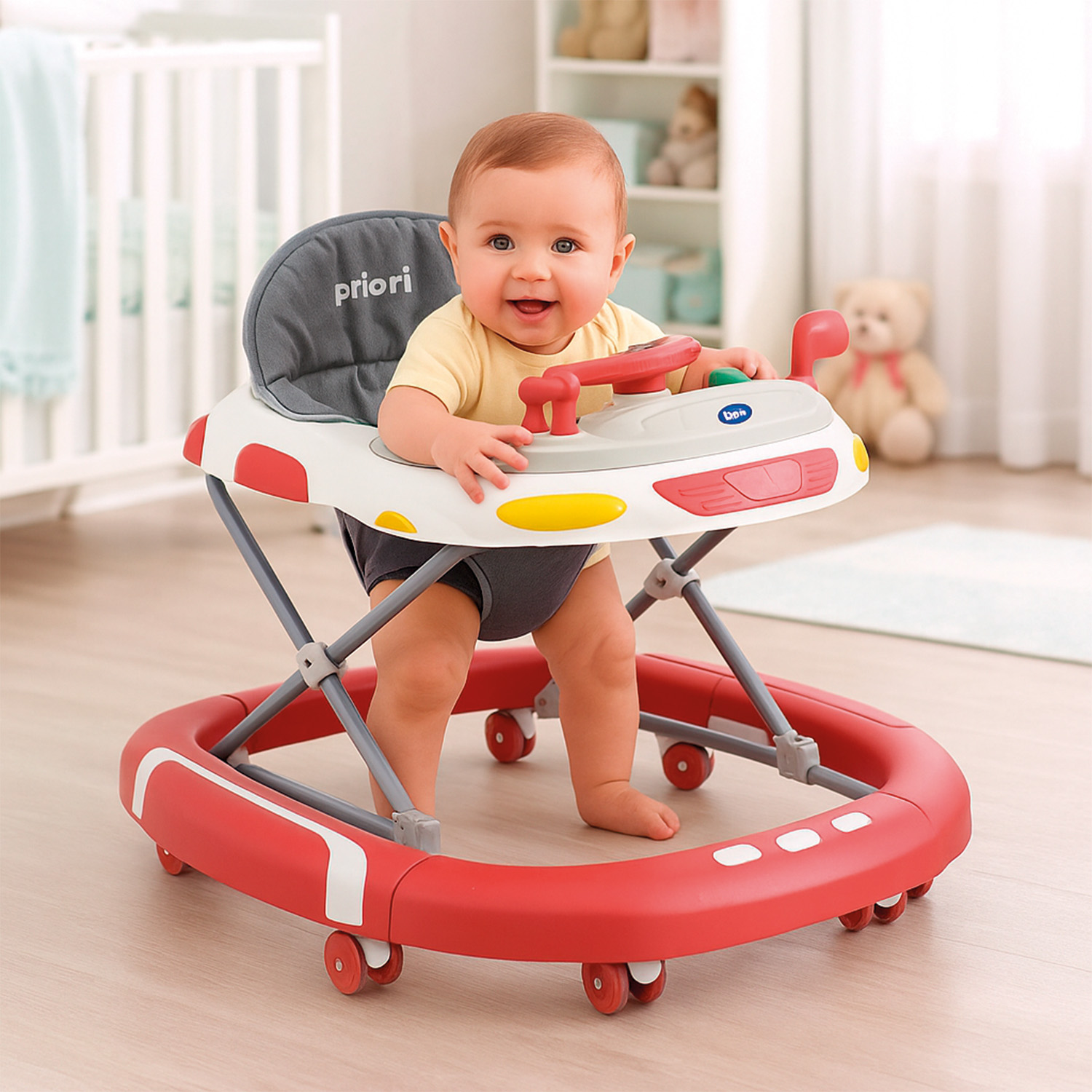 ANDADOR CAMINADORA PLEGABLE FOLDING BEBE ANTICAIDA MUSICAL - ROJO - 6