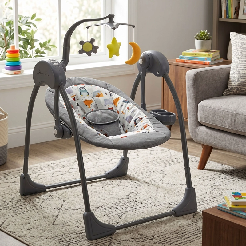 SILLA MECEDORA BEBE COLUMPIO ELECTRICA BLUETOOTH RECLINABLE -GRIS - 2