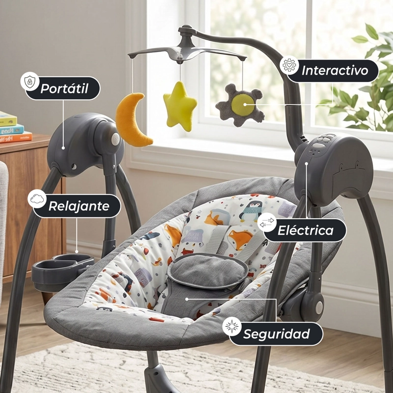 SILLA MECEDORA BEBE COLUMPIO ELECTRICA BLUETOOTH RECLINABLE -GRIS - 3
