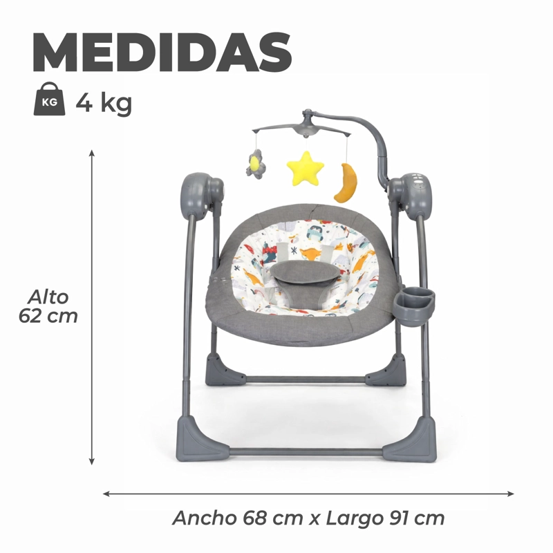SILLA MECEDORA BEBE COLUMPIO ELECTRICA BLUETOOTH RECLINABLE -GRIS - 4