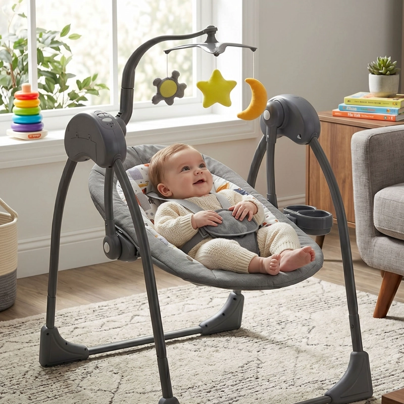 SILLA MECEDORA BEBE COLUMPIO ELECTRICA BLUETOOTH RECLINABLE -GRIS - 5