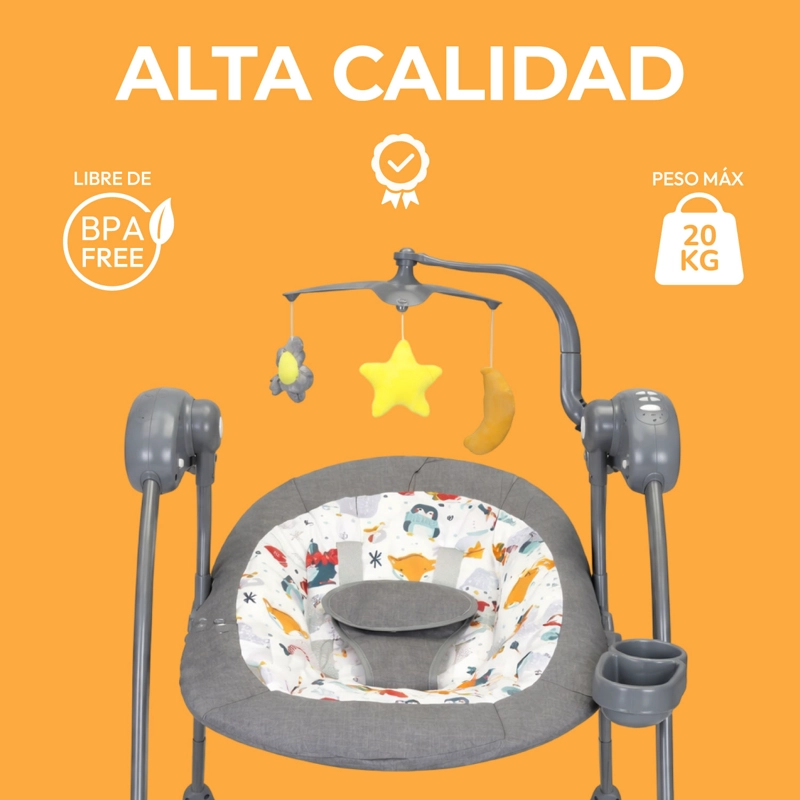 SILLA MECEDORA BEBE COLUMPIO ELECTRICA BLUETOOTH RECLINABLE -GRIS - 6