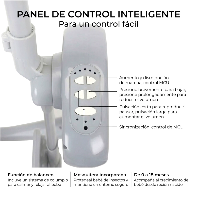 SILLA MECEDORA BEBE COLUMPIO ELECTRICA BLUETOOTH RECLINABLE -GRIS - 7