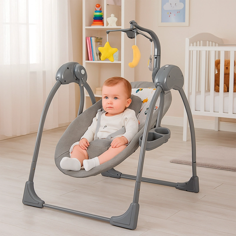 SILLA MECEDORA BEBE COLUMPIO ELECTRICA BLUETOOTH RECLINABLE -GRIS - 8