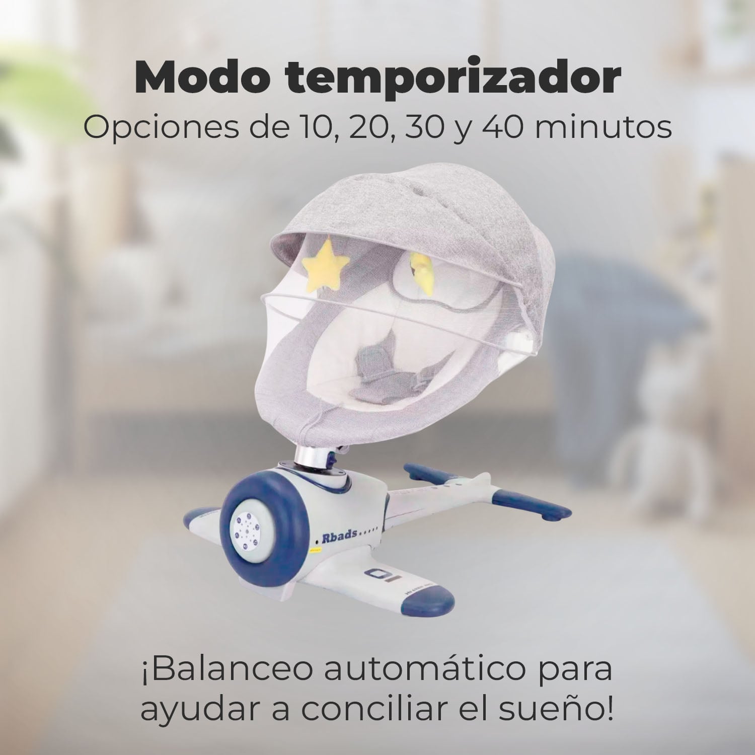 SILLA MECEDORA ELECTRICA BEBE AVIONCITO SAFEBABY BLUETOOTH - GRIS - 3