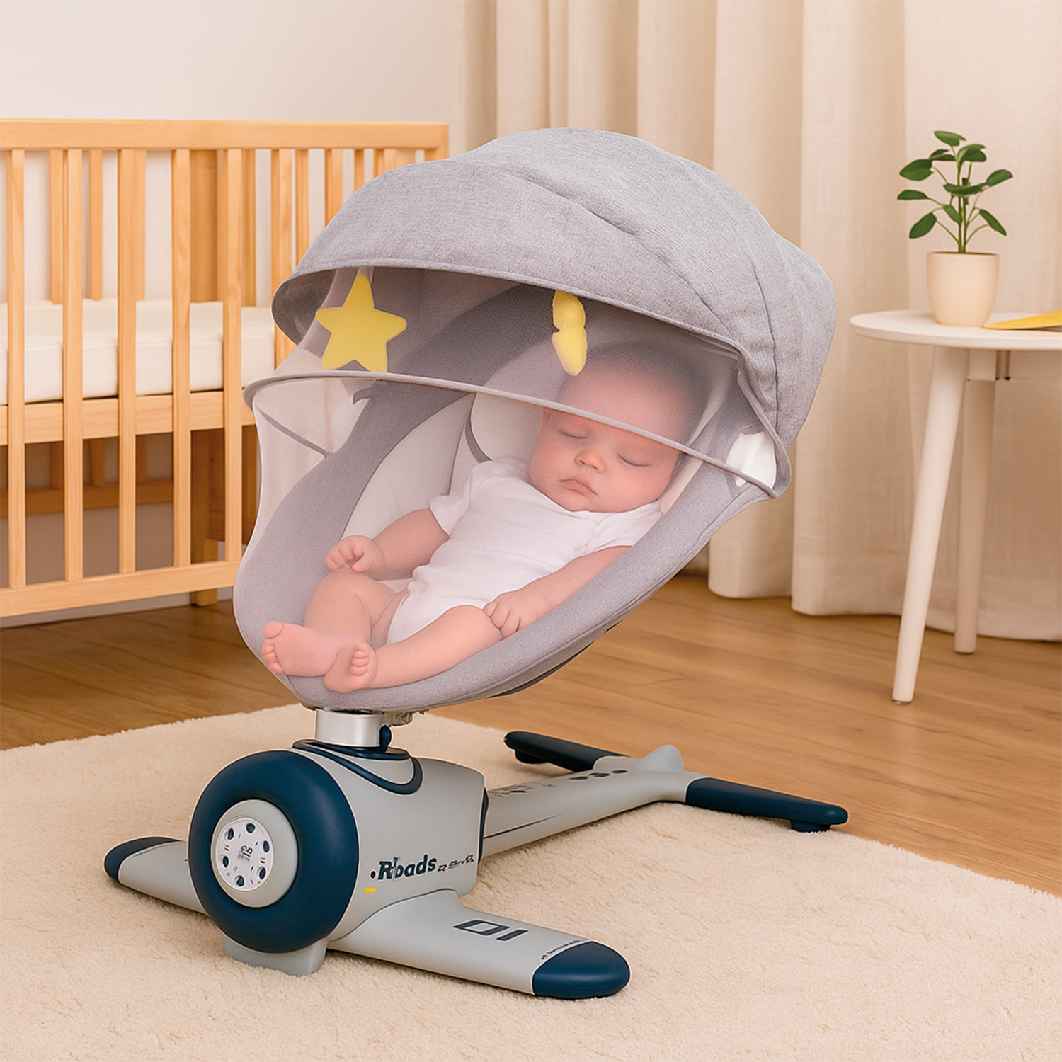 SILLA MECEDORA ELECTRICA BEBE AVIONCITO SAFEBABY BLUETOOTH - GRIS - 6