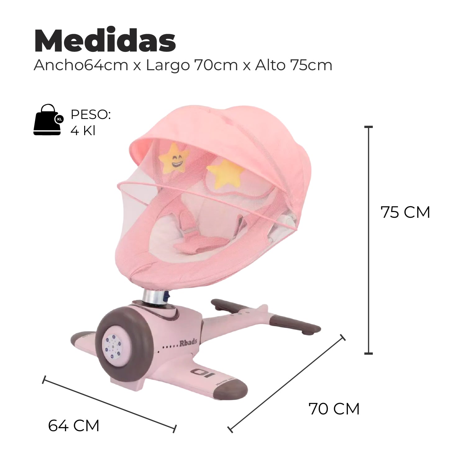 SILLA MECEDORA ELECTRICA BEBE AVIONCITO SAFEBABY BLUETOOTH - ROSA - 2