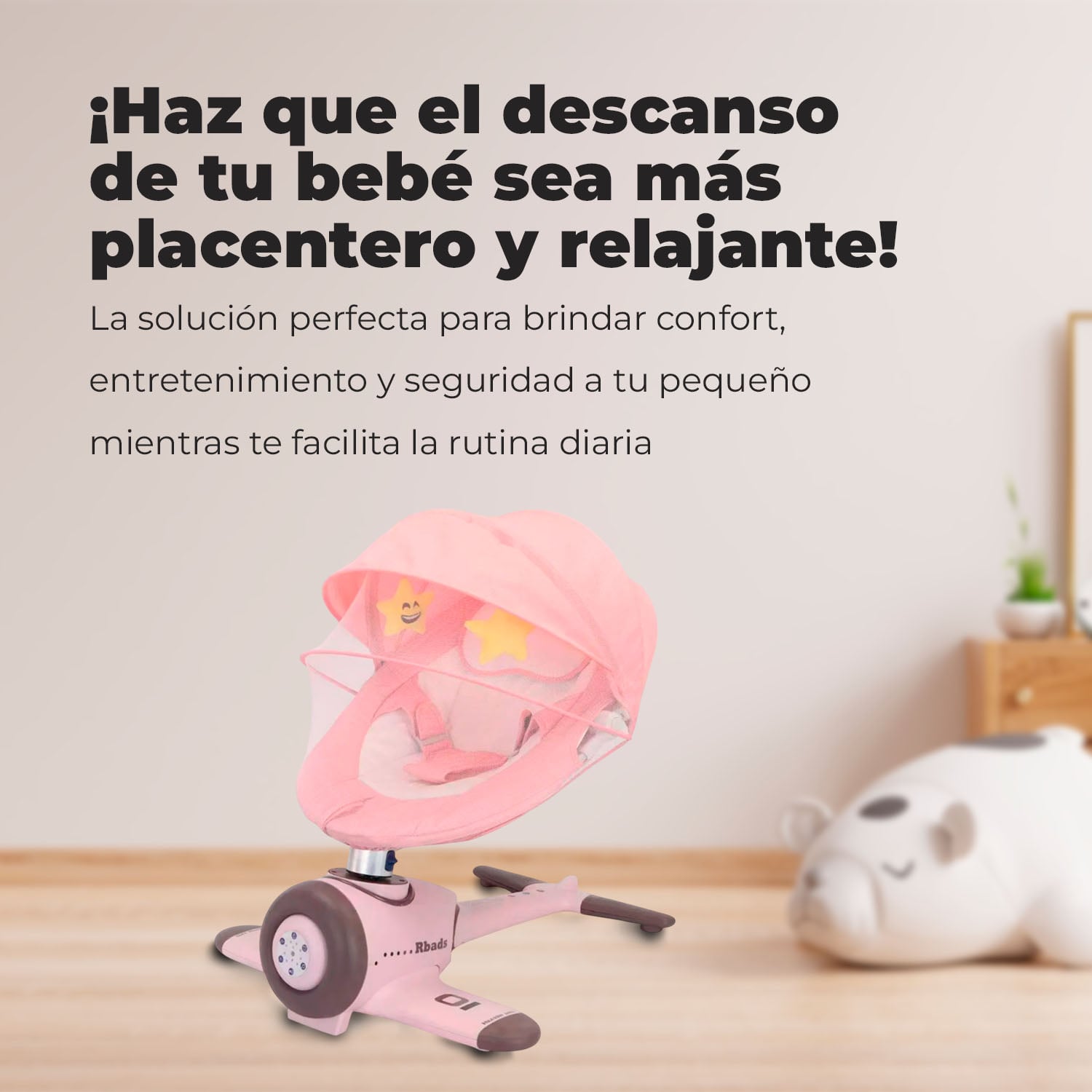 SILLA MECEDORA ELECTRICA BEBE AVIONCITO SAFEBABY BLUETOOTH - ROSA - 5
