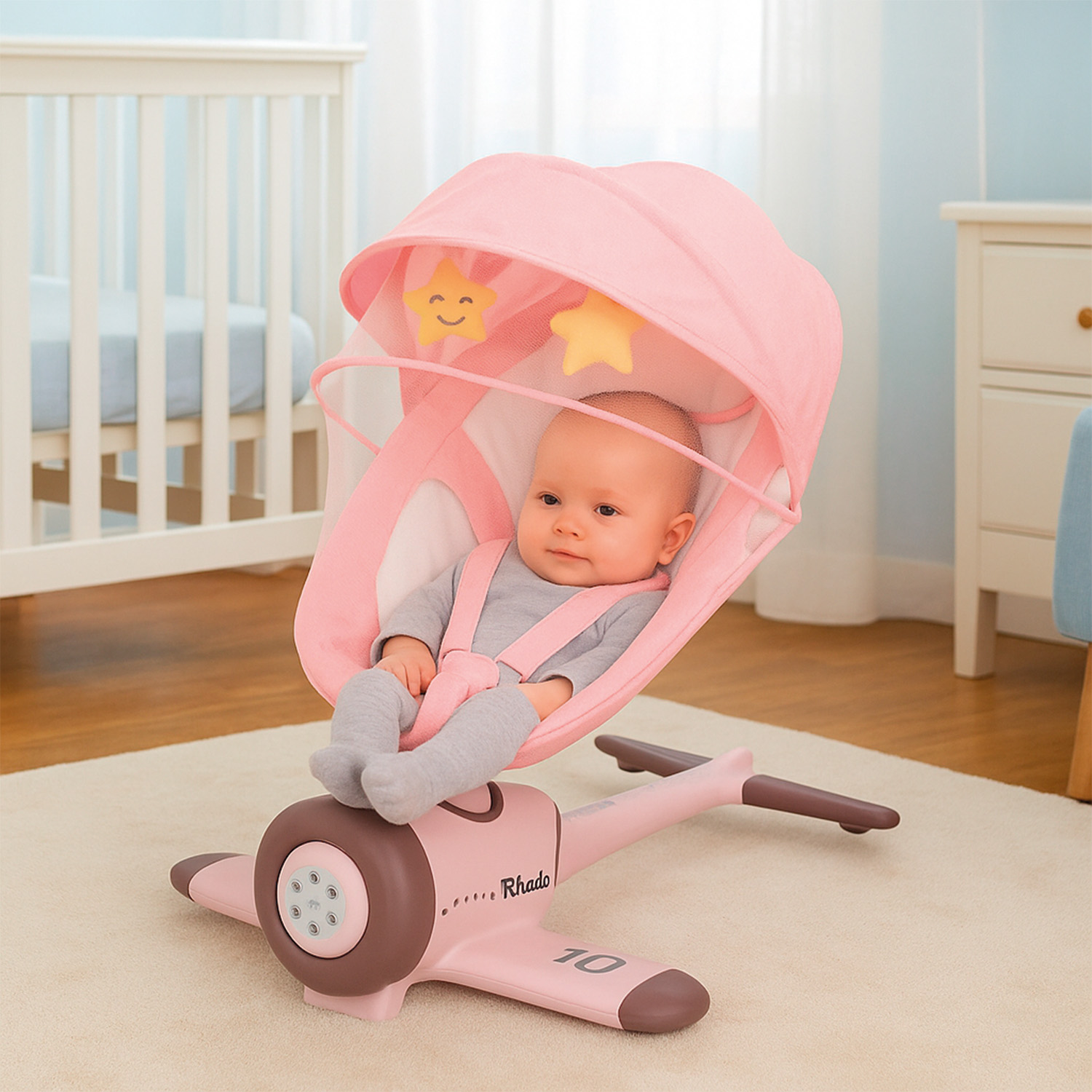 SILLA MECEDORA ELECTRICA BEBE AVIONCITO SAFEBABY BLUETOOTH - ROSA - 6