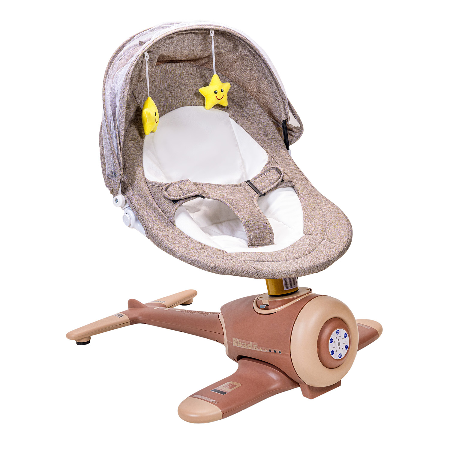 SILLA MECEDORA ELECTRICA BEBE AVIONCITO SAFEBABY BLUETOOTH - MARRÓN CLARO - 1