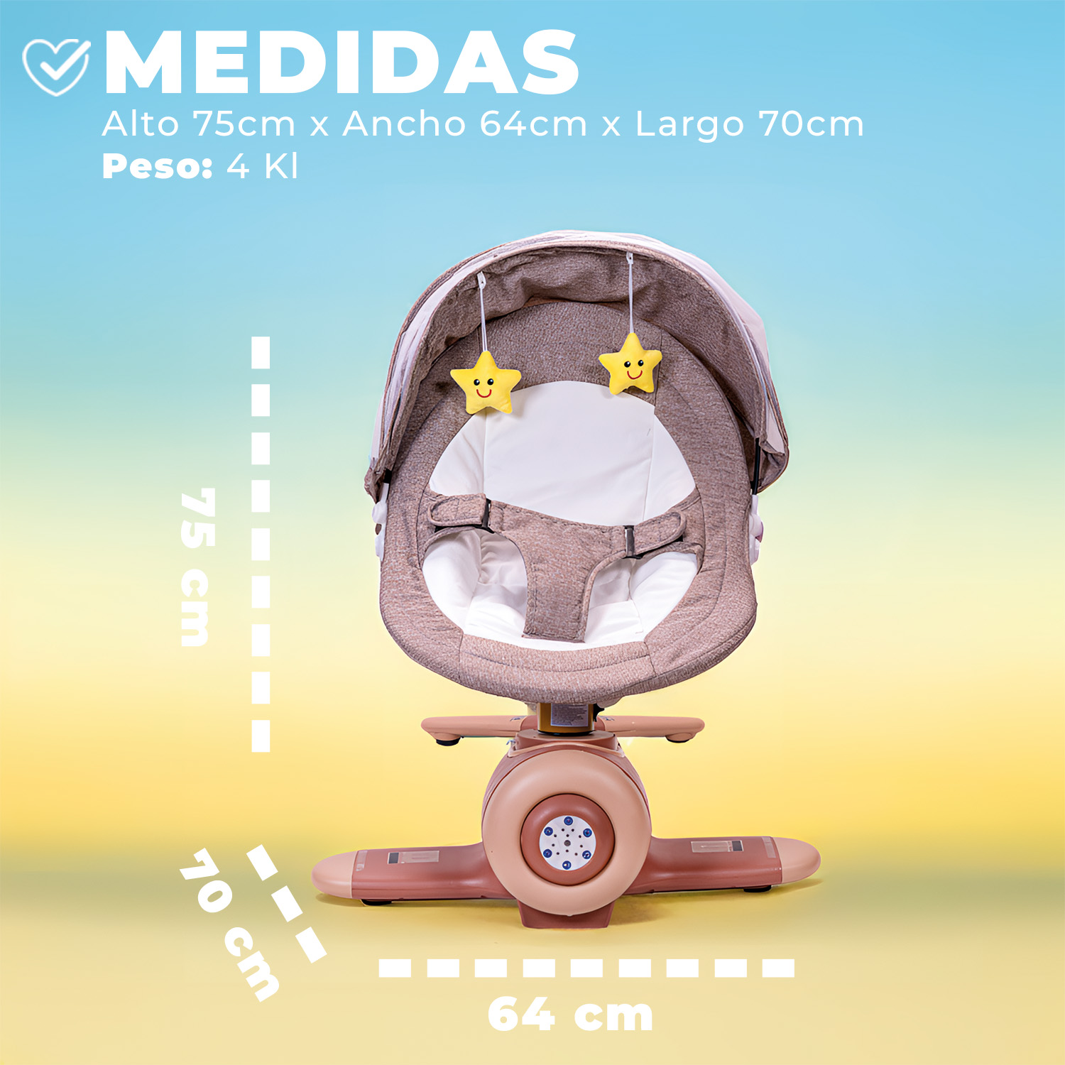 SILLA MECEDORA ELECTRICA BEBE AVIONCITO SAFEBABY BLUETOOTH - MARRÓN CLARO - 2