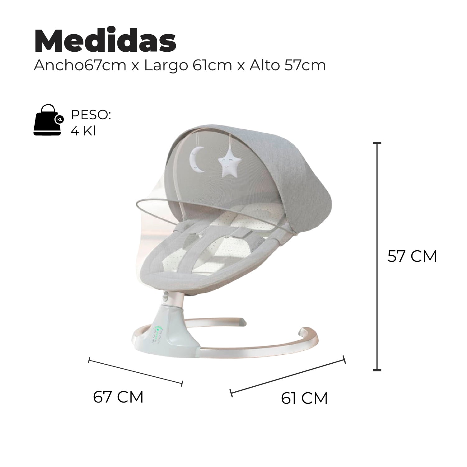 SILLA MECEDORA BEBE INALAMBRICA SAFEBABY BLUETOOTH - GRIS - 2