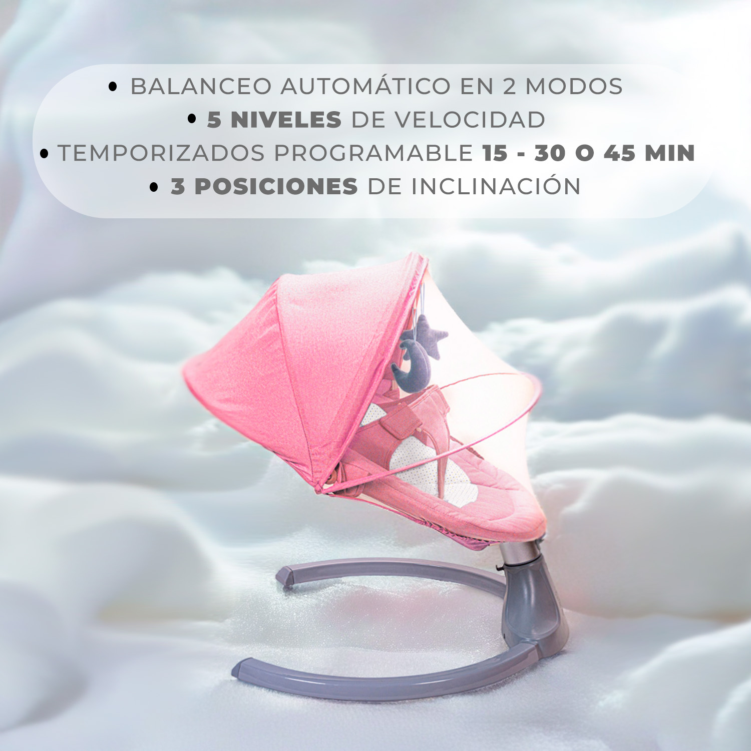 SILLA MECEDORA BEBE INALAMBRICA SAFEBABY BLUETOOTH - ROSADO - 5