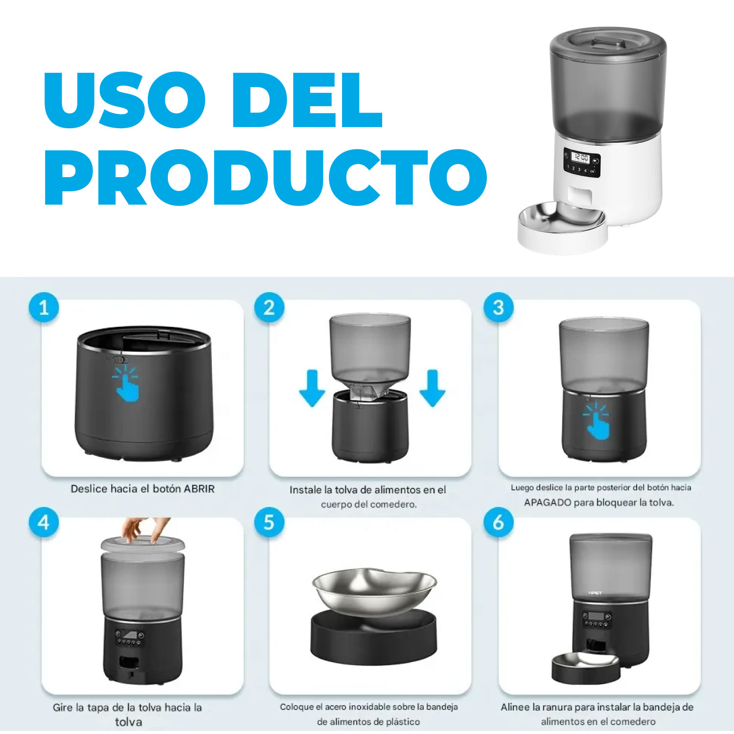 DISPENSADOR AUTOMATICO COMIDA MASCOTAS 4 LTS. - 5