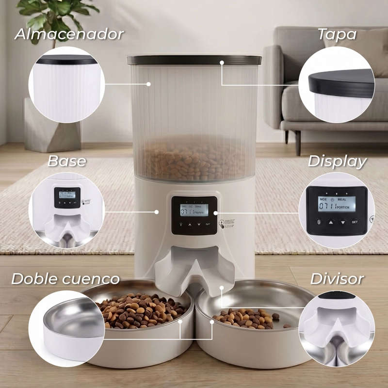 DISPENSADOR AUTOMATICO DOBLE COMIDA MASCOTAS 4 LTS. - 5