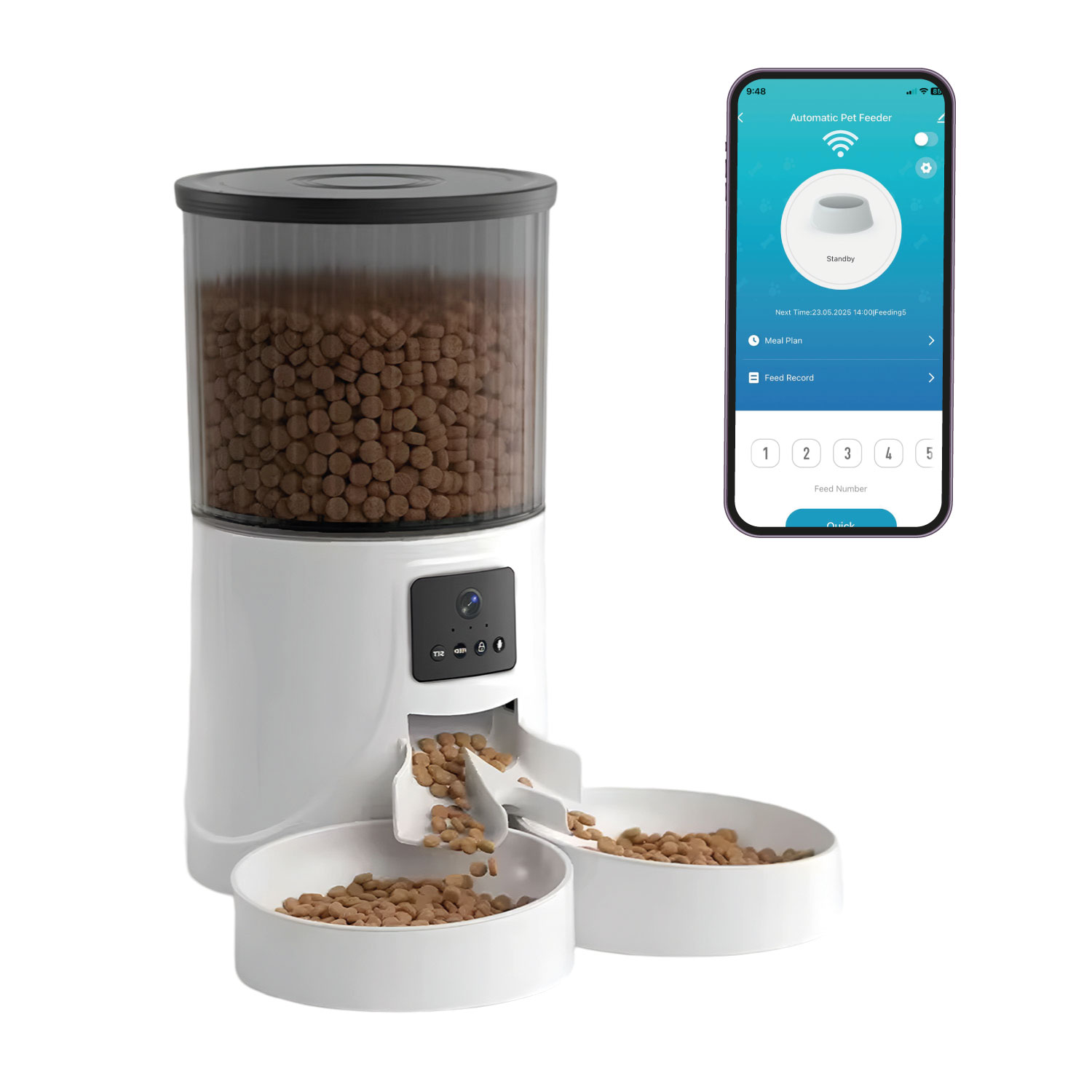 DISPENSADOR AUTOMATICO COMIDA MASCOTAS 4 LTS. CAMARA WIFI - 1