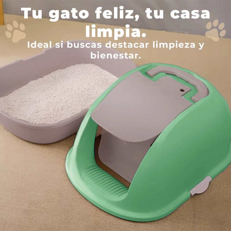 ARENERO CERRADO TRANSPORTABLE BAÑO GATOS CON PUERTA Y PALA GRIS - 3
