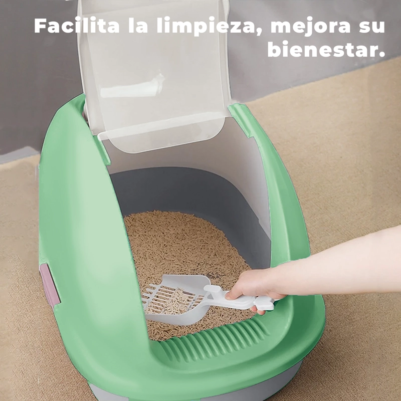 ARENERO CERRADO TRANSPORTABLE BAÑO GATOS CON PUERTA Y PALA GRIS - 4
