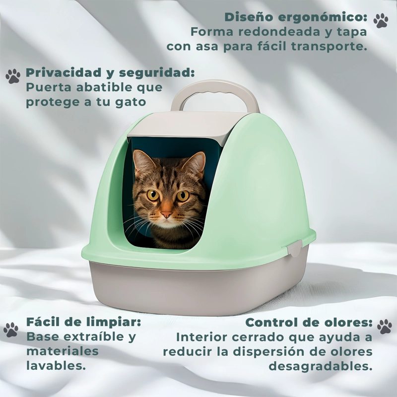 ARENERO CERRADO TRANSPORTABLE BAÑO GATOS CON PUERTA Y PALA GRIS - 5