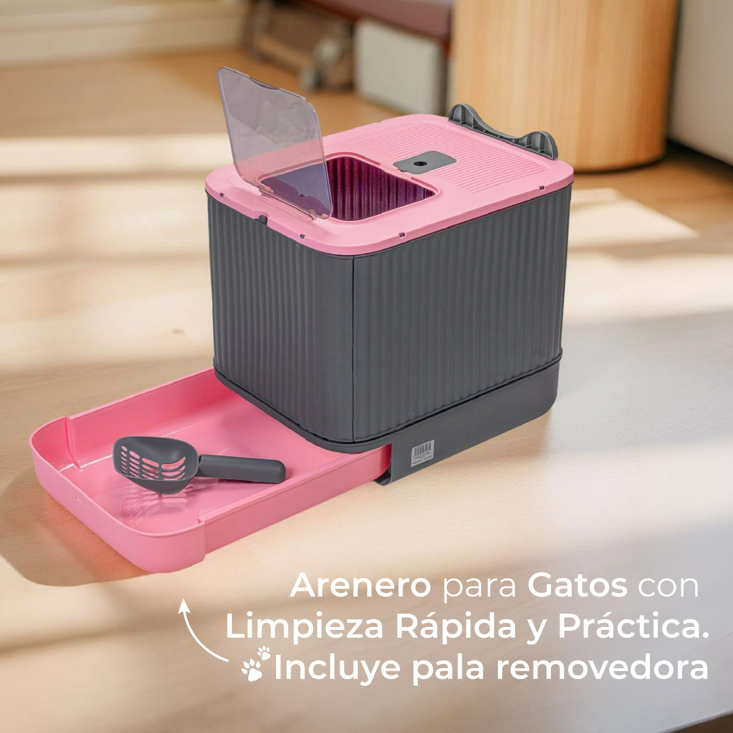 ARENERO CERRADO CON BANDEJA 2 PUERTAS, BAÑO GATOS Y PALA - 3