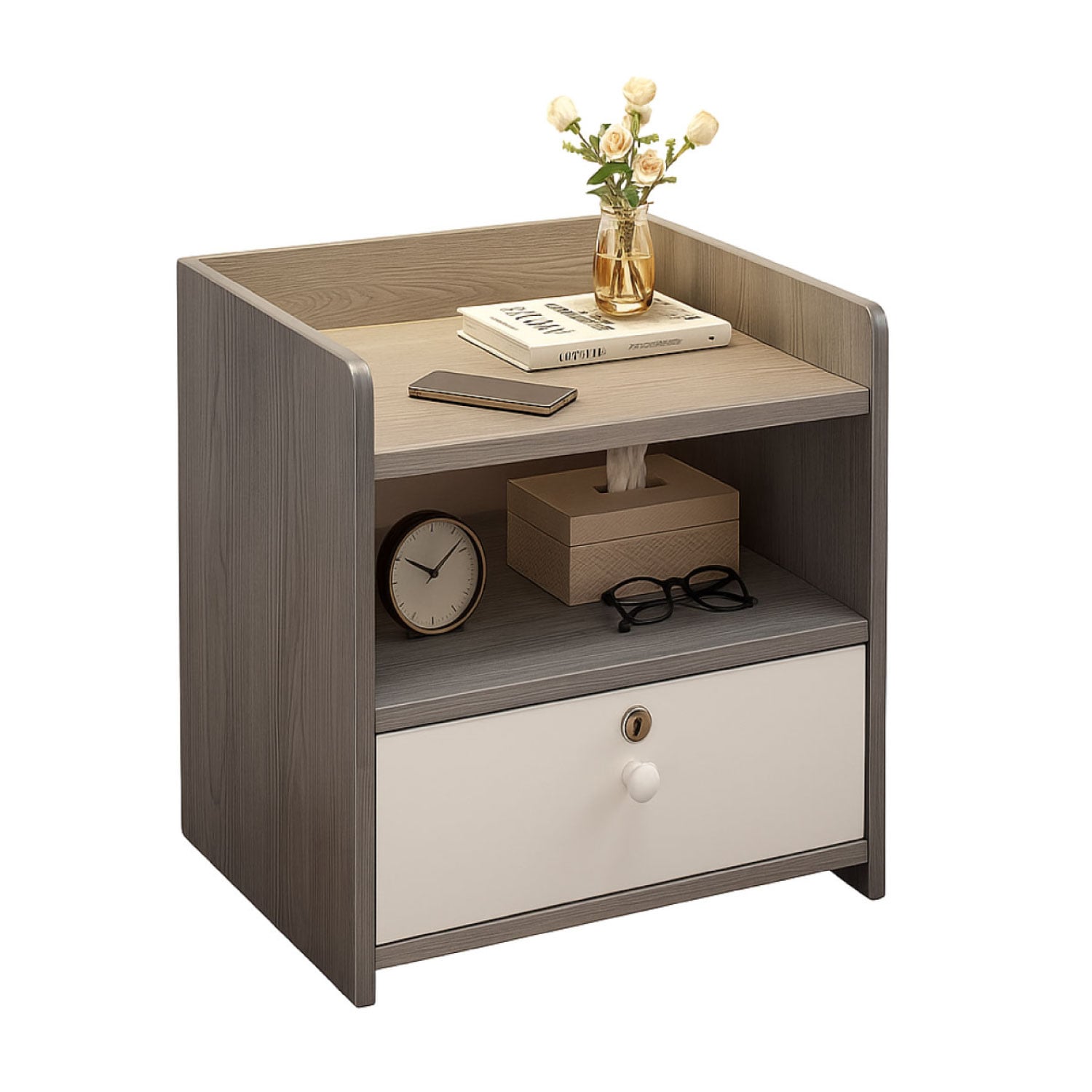 VELADOR GREY 2 NIVELES 1 CAJON CON LLAVE 41X33X26 CM - 1