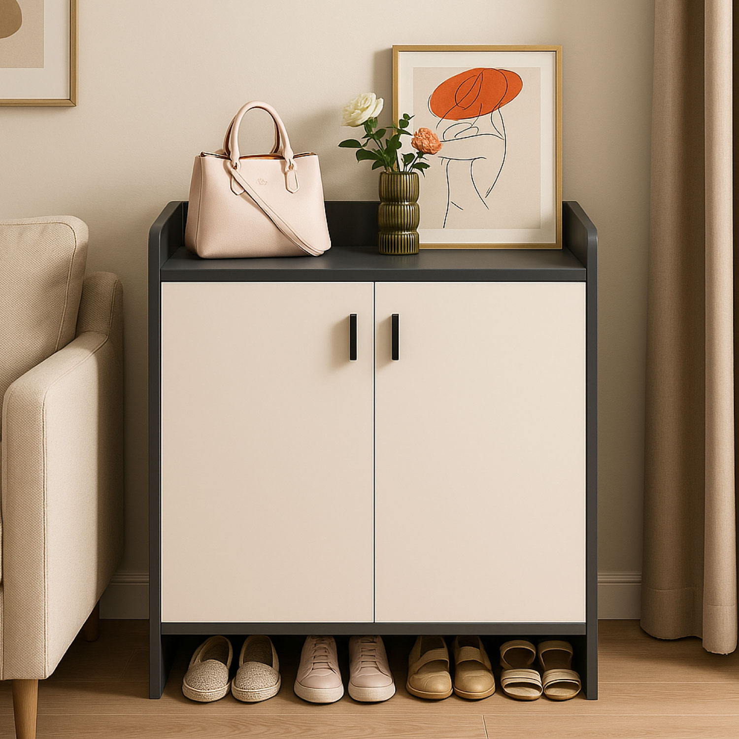ZAPATERO GREY 2 PUERTAS ORGANIZADOR 3 ESTANTE 81X61X32 CM - 2