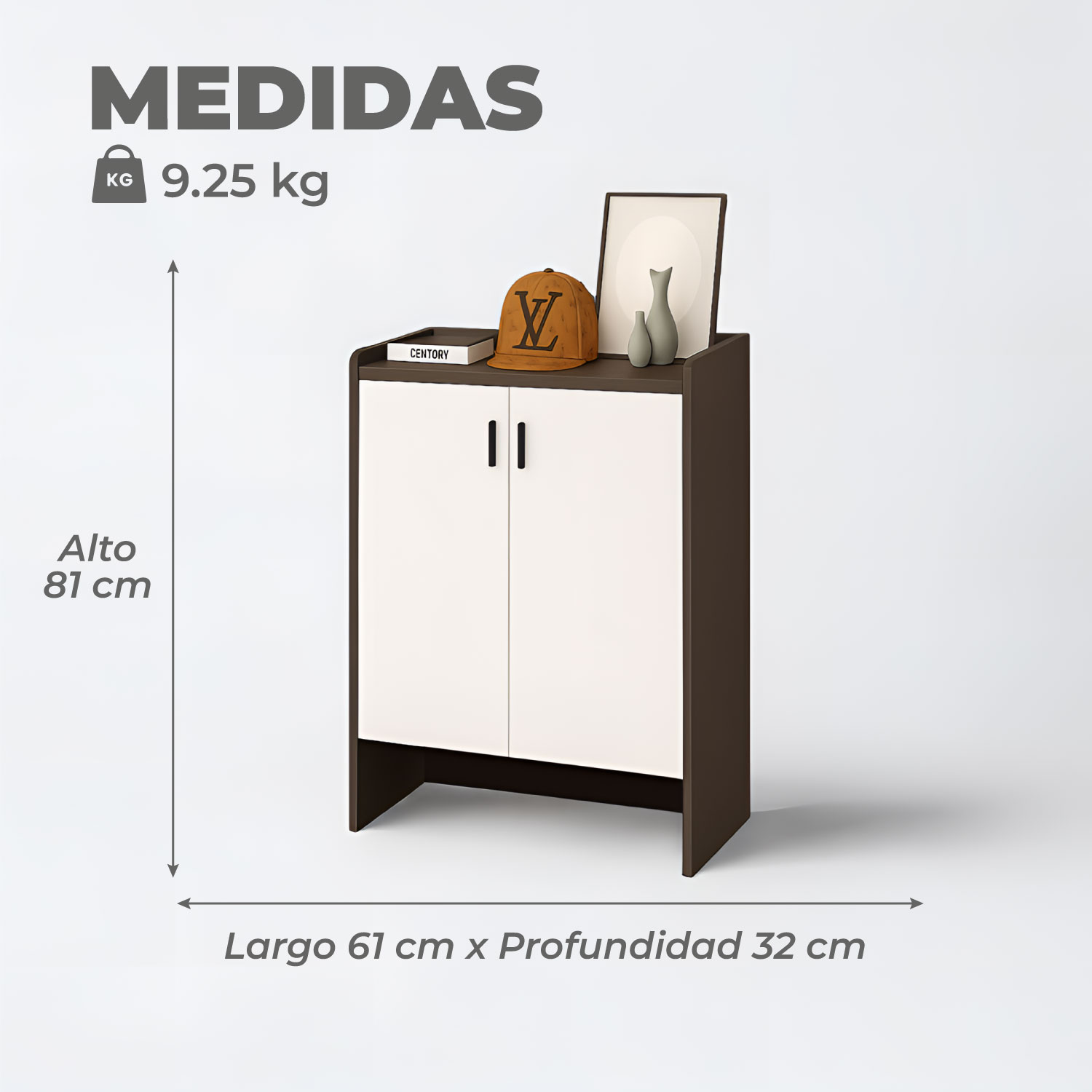 ZAPATERO GREY 2 PUERTAS ORGANIZADOR 3 ESTANTE 81X61X32 CM - 3