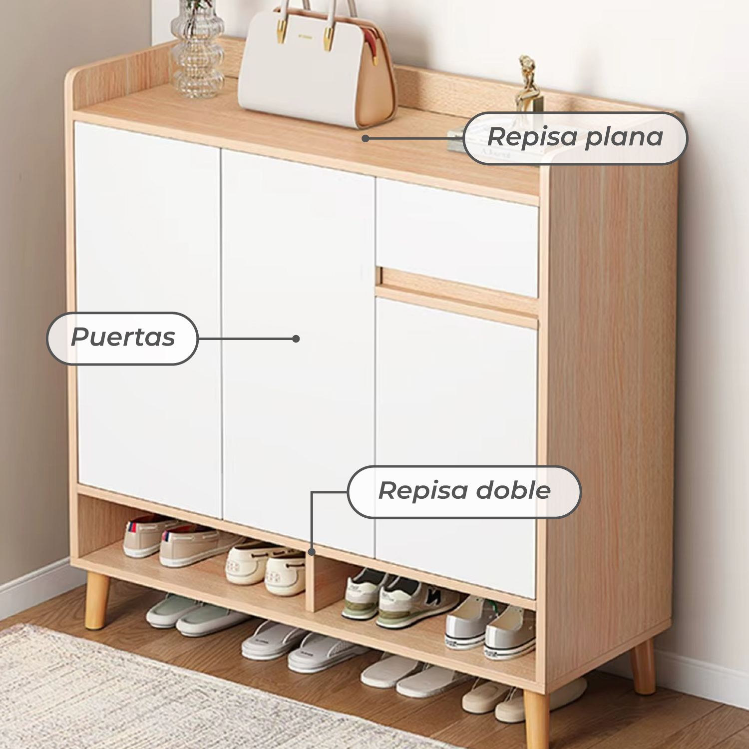 ZAPATERO BICOLOR ELEGANCE 3 PUERTAS ORGANIZADOR ESTANTE 101 - 6
