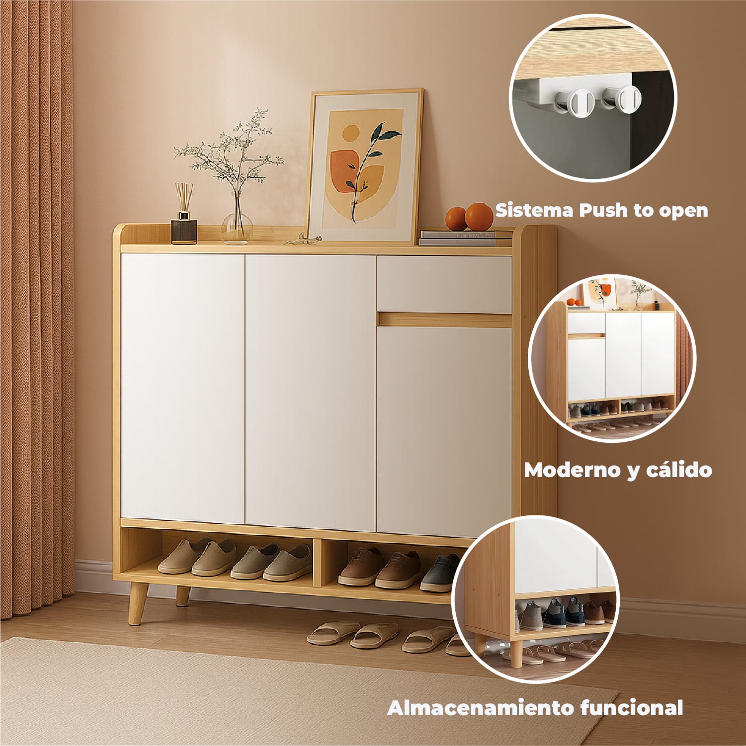 ZAPATERO BICOLOR ELEGANCE 3 PUERTAS ORGANIZADOR ESTANTE 81CM - 4