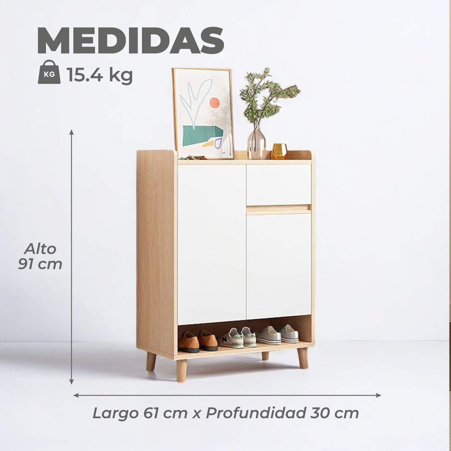 ZAPATERO BICOLOR ELEGANCE 2 PUERTAS ORGANIZADOR ESTANTE 61 - 3