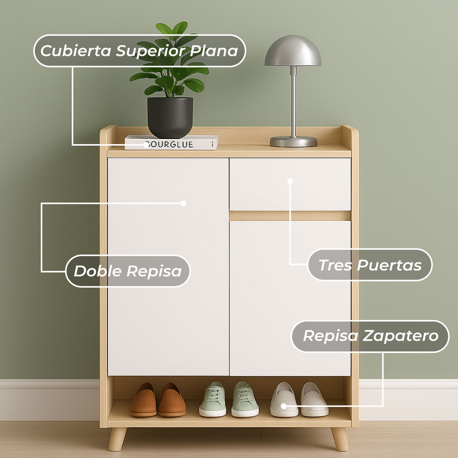 ZAPATERO BICOLOR ELEGANCE 2 PUERTAS ORGANIZADOR ESTANTE 61 - 6