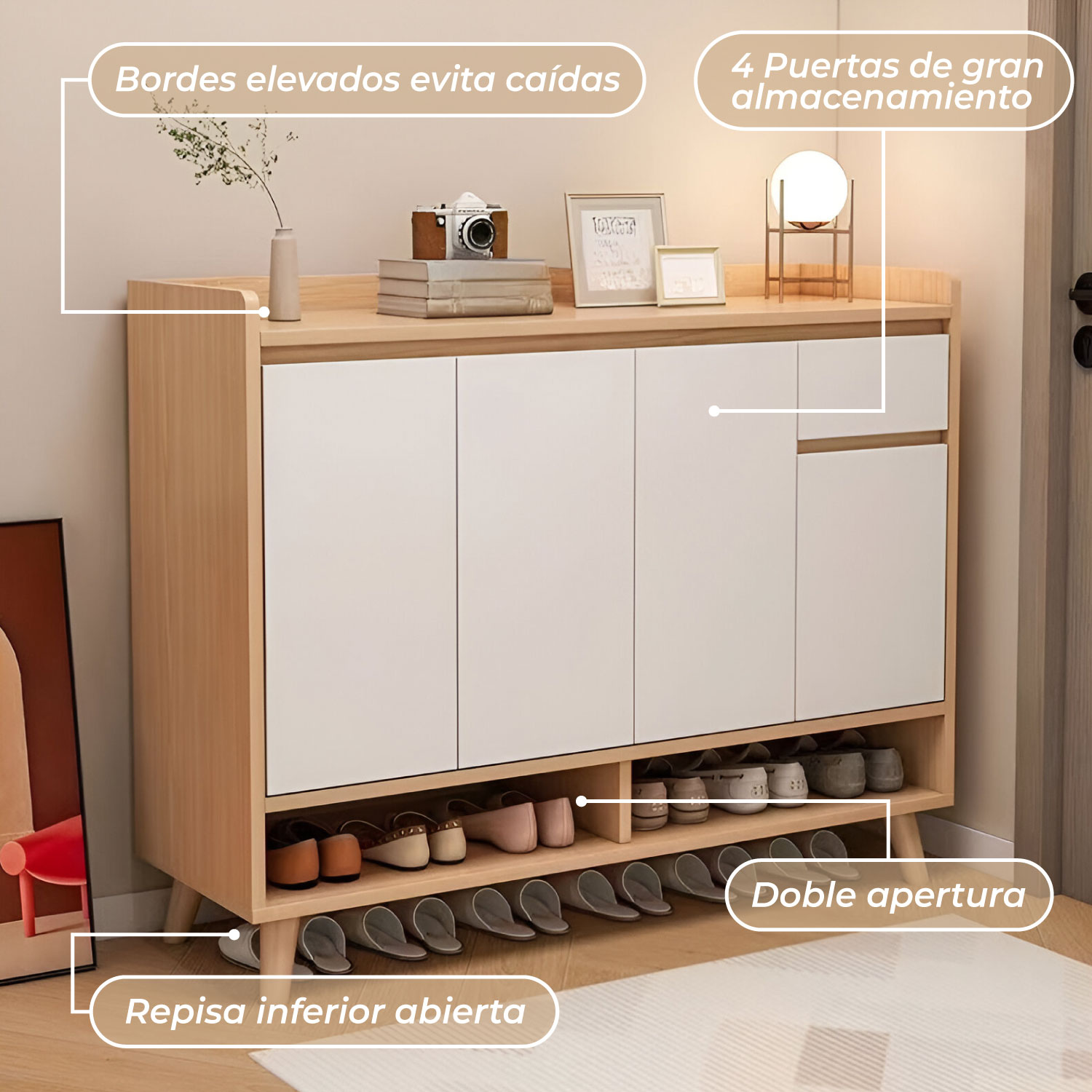 ZAPATERO BICOLOR ELEGANCE 4 PUERTAS ORGANIZADOR ESTANTE 122 - 6