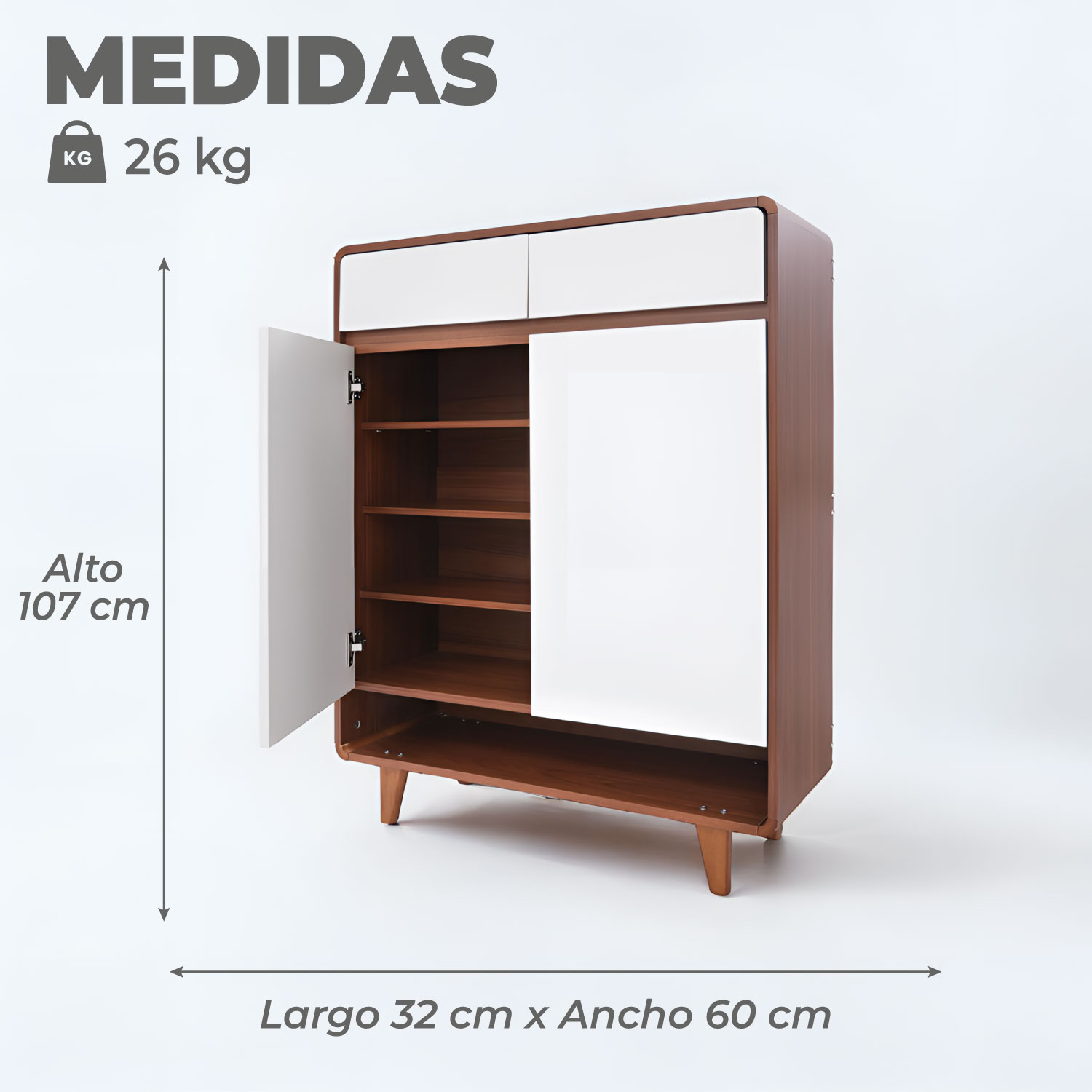ZAPATERO ELEGANCE PUERTAS Y CAJONES ORGANIZADOR ESTANTE 60CM - 3