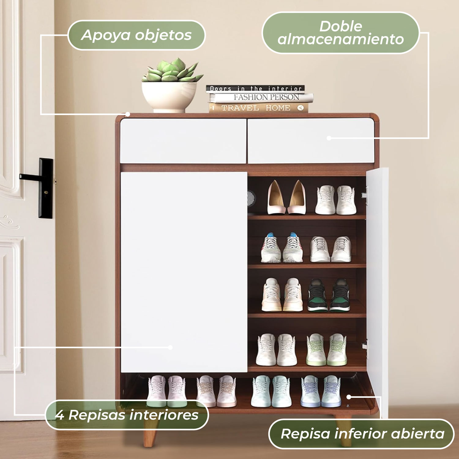 ZAPATERO ELEGANCE PUERTAS Y CAJONES ORGANIZADOR ESTANTE 60CM - 6
