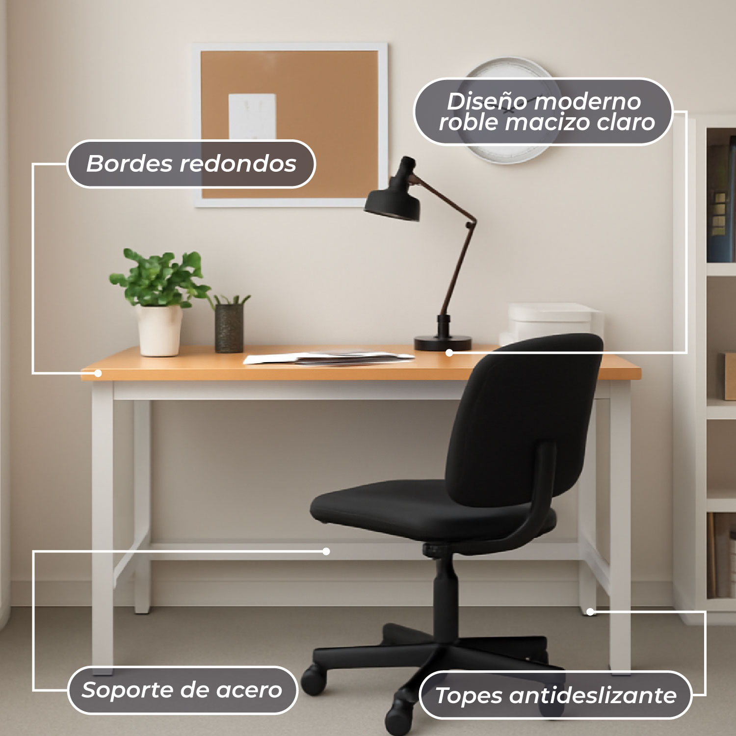 ESCRITORIO OFICINA PATA METAL GRUESA ANTIDESLIZANTE 120X75X60 CM - 6