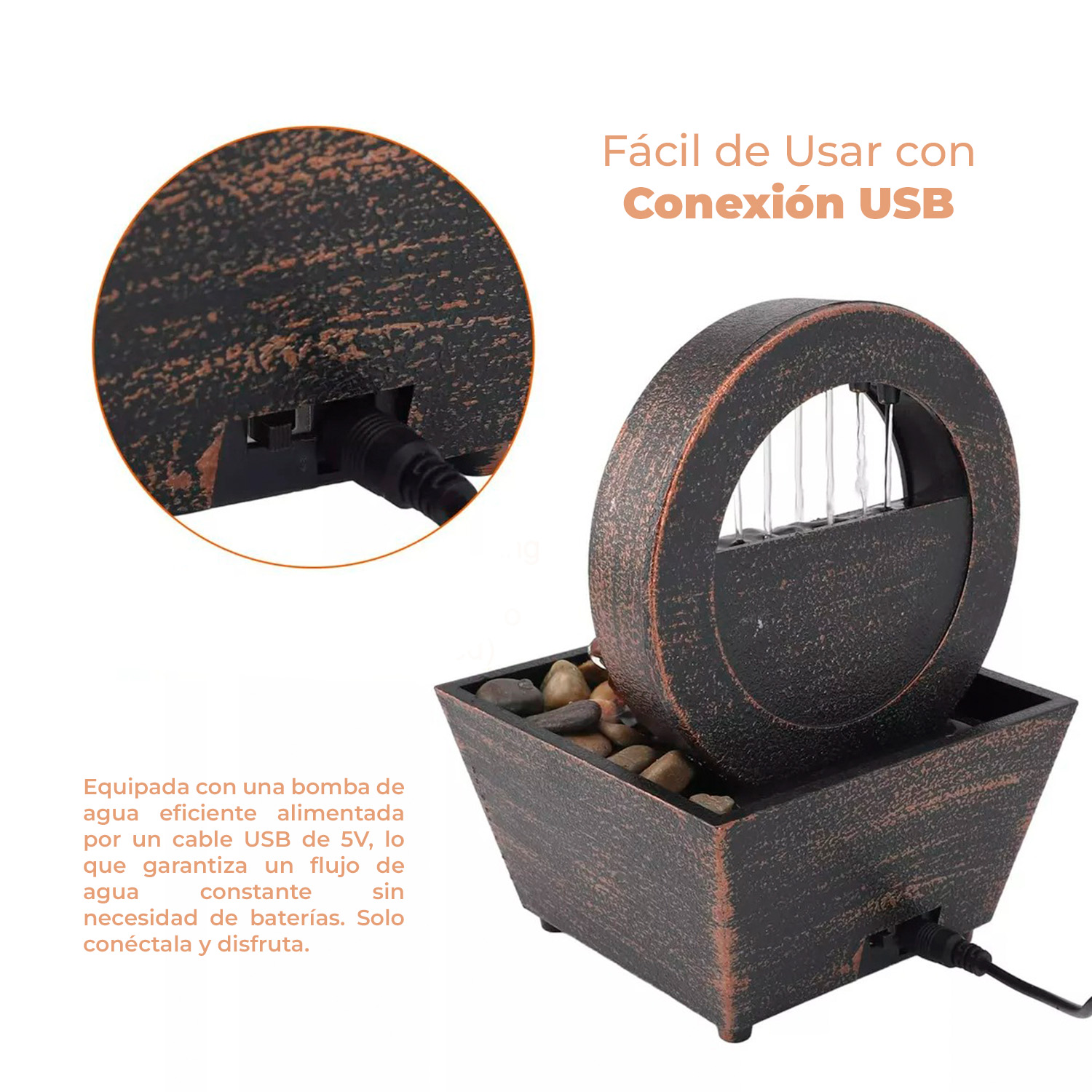 FUENTE DE MESA CASCADA DE AGUA FENG SHUI ESTILO PARIS - 10
