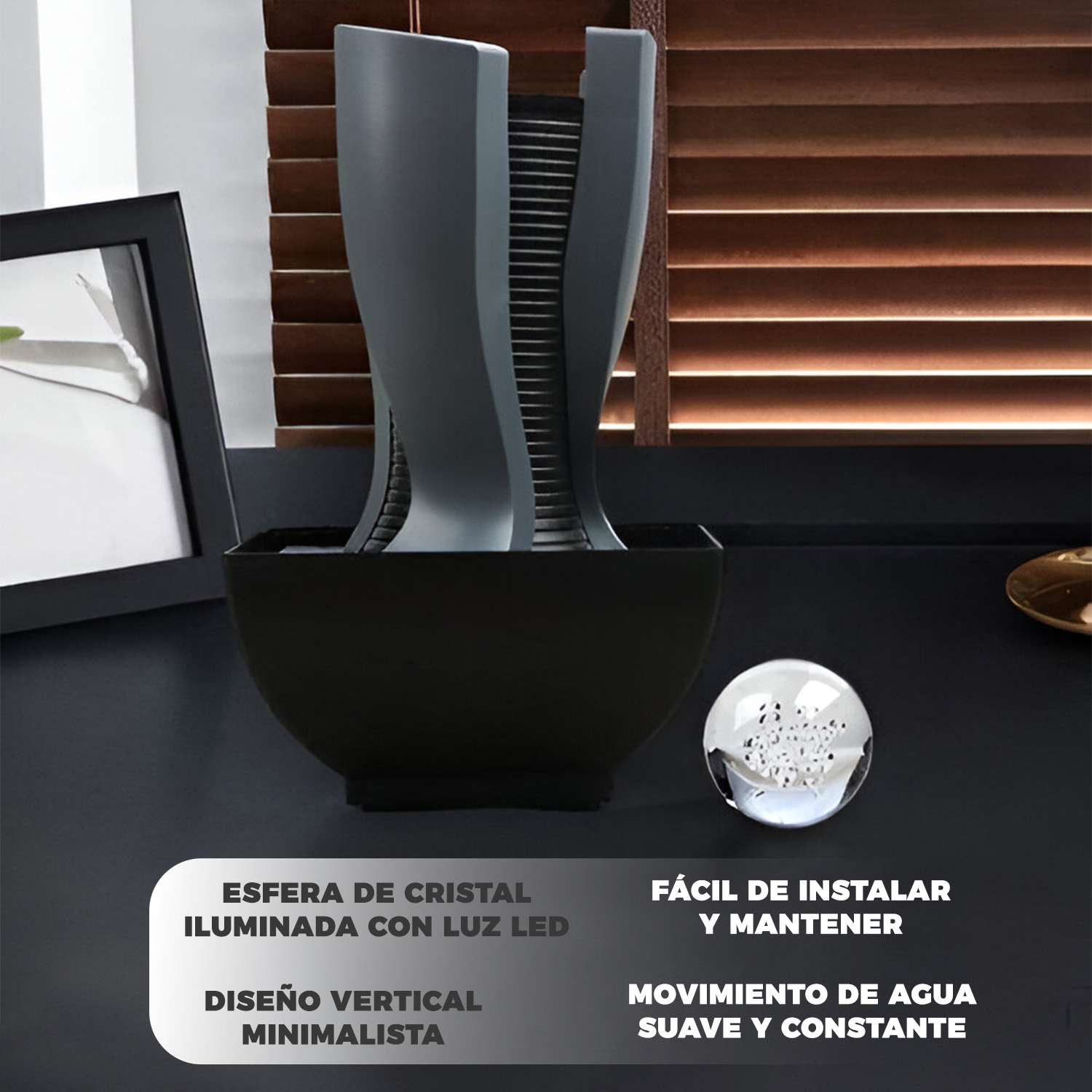 FUENTE DE MESA CASCADA DE AGUA FENG SHUI ARTE MODERNO - 3
