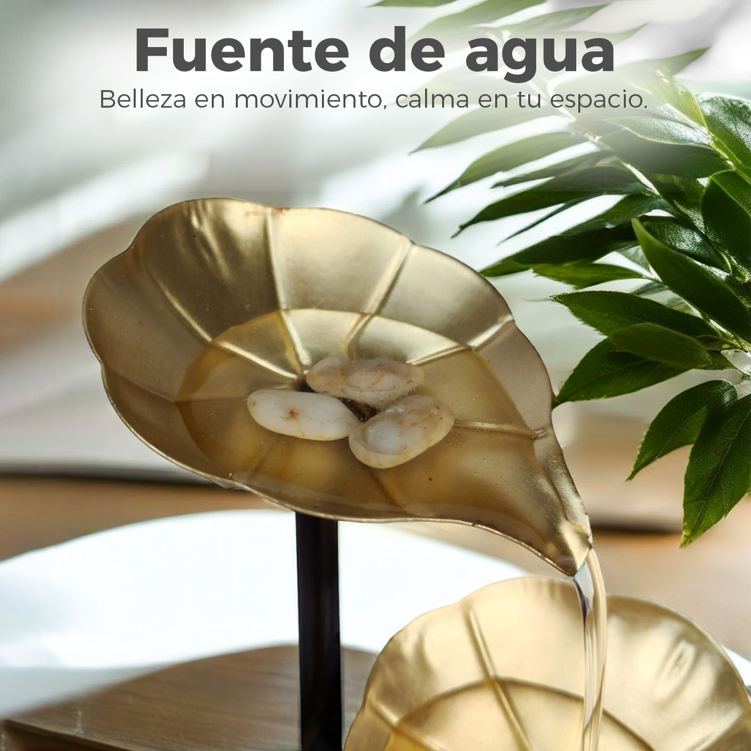 FUENTE DE MESA CASCADA DE AGUA FENG SHUI 3 NIVELES HOJAS - 4