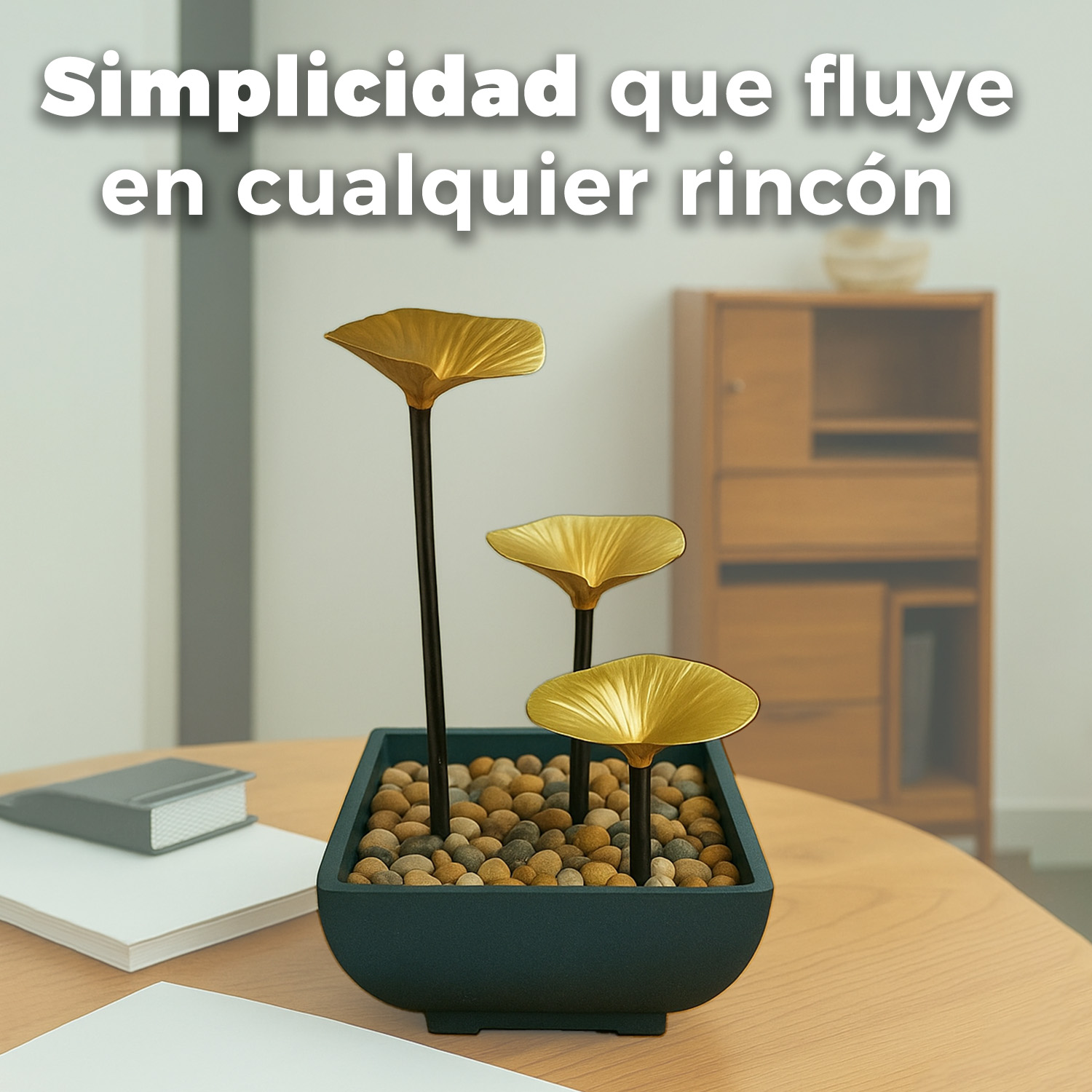 FUENTE DE MESA CASCADA DE AGUA FENG SHUI 3 NIVELES HOJAS - 5