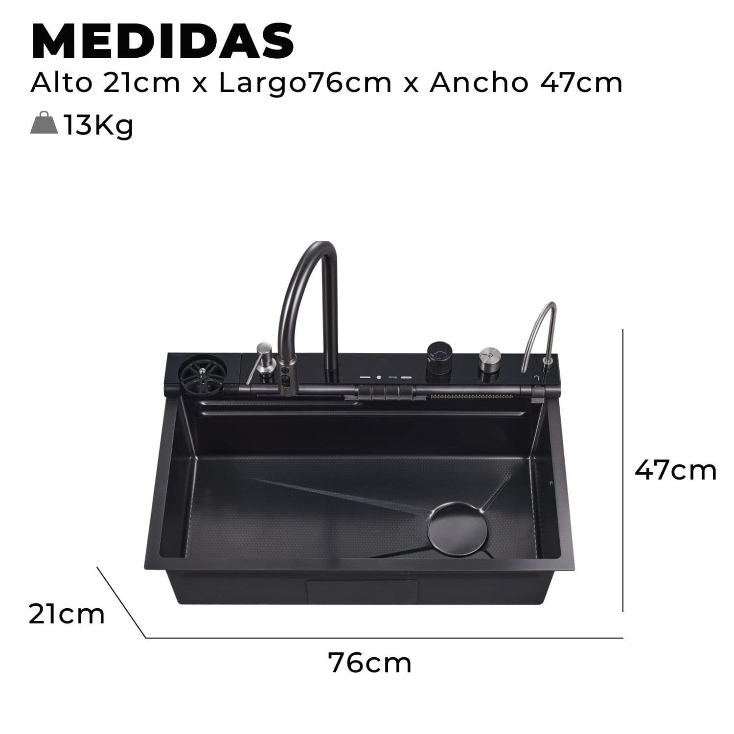 LAVAPLATOS CASCADA EMPOTRADO 76X47X21 ACERO INOXIDABLE - 2