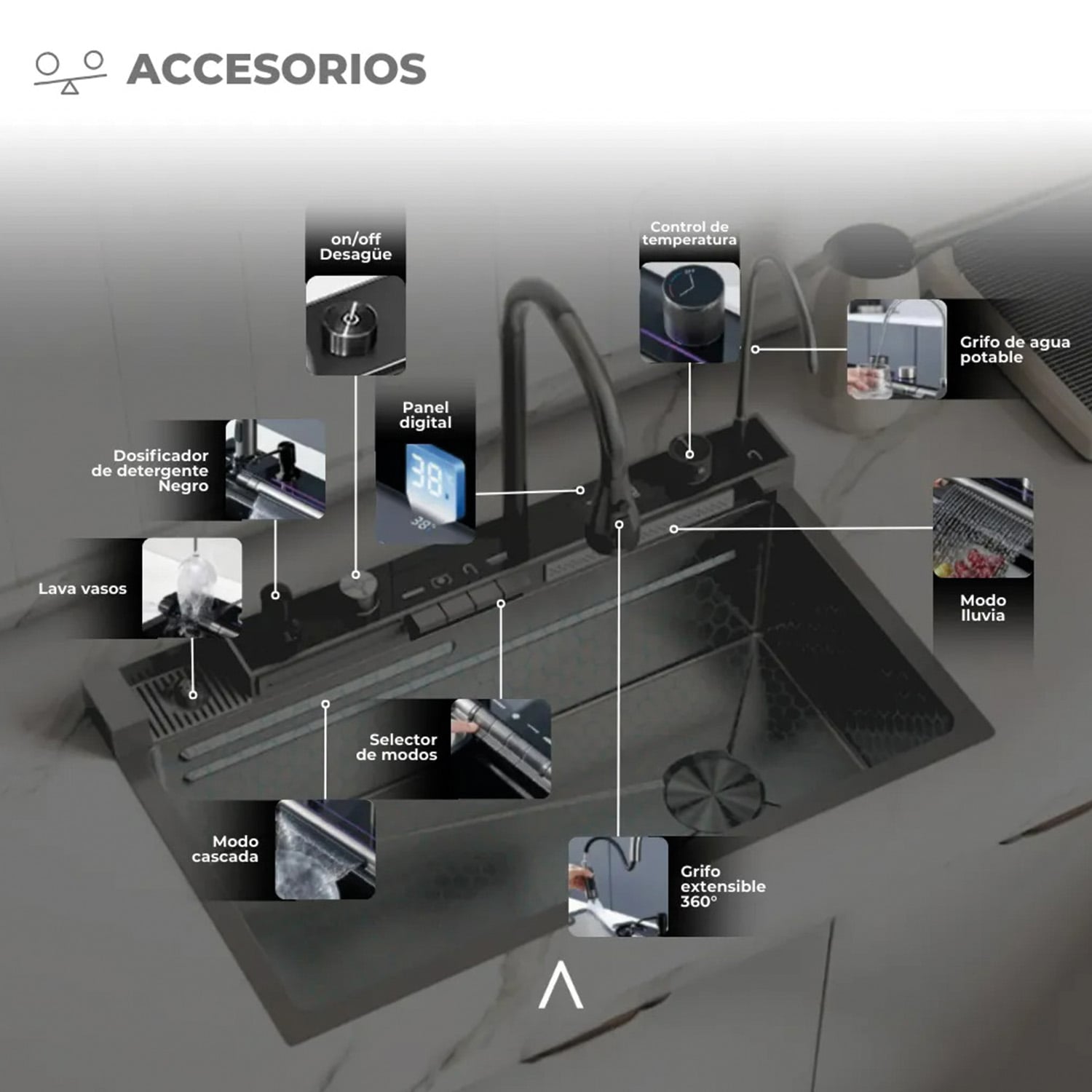 LAVAPLATOS CASCADA EMPOTRADO 76X47X21 ACERO INOXIDABLE - 5