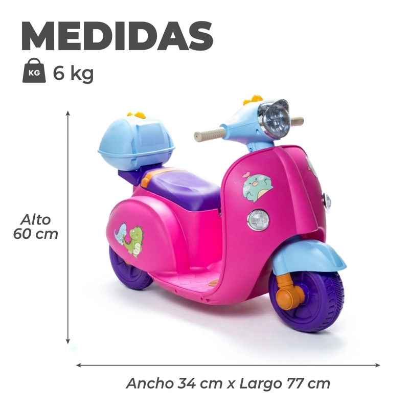 MOTO VESPA ELECTRICA INFANTIL DINORIDE CON MALETIN - 2