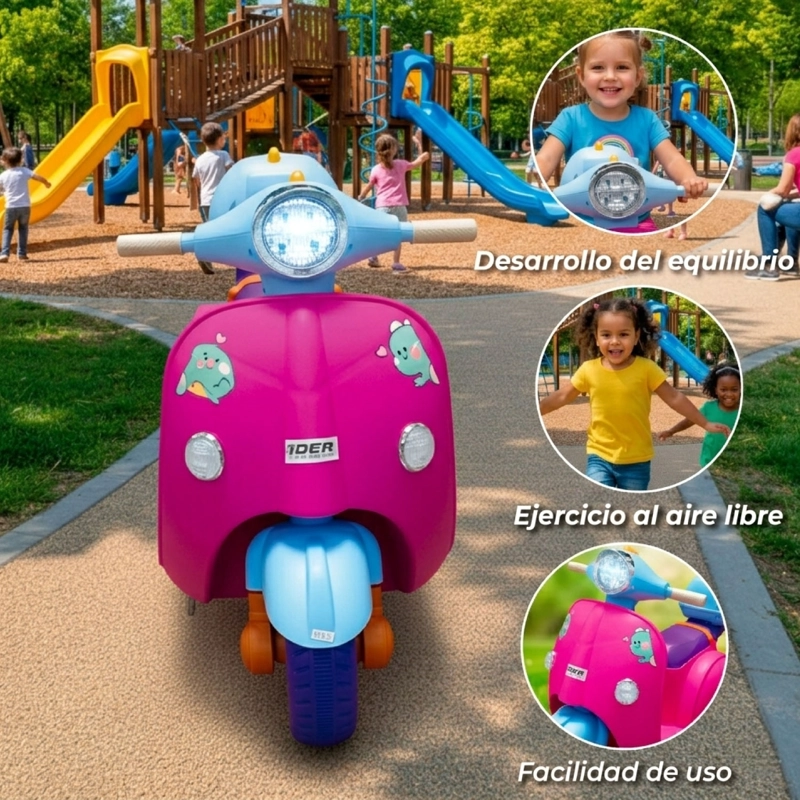 MOTO VESPA ELECTRICA INFANTIL DINORIDE CON MALETIN - 3