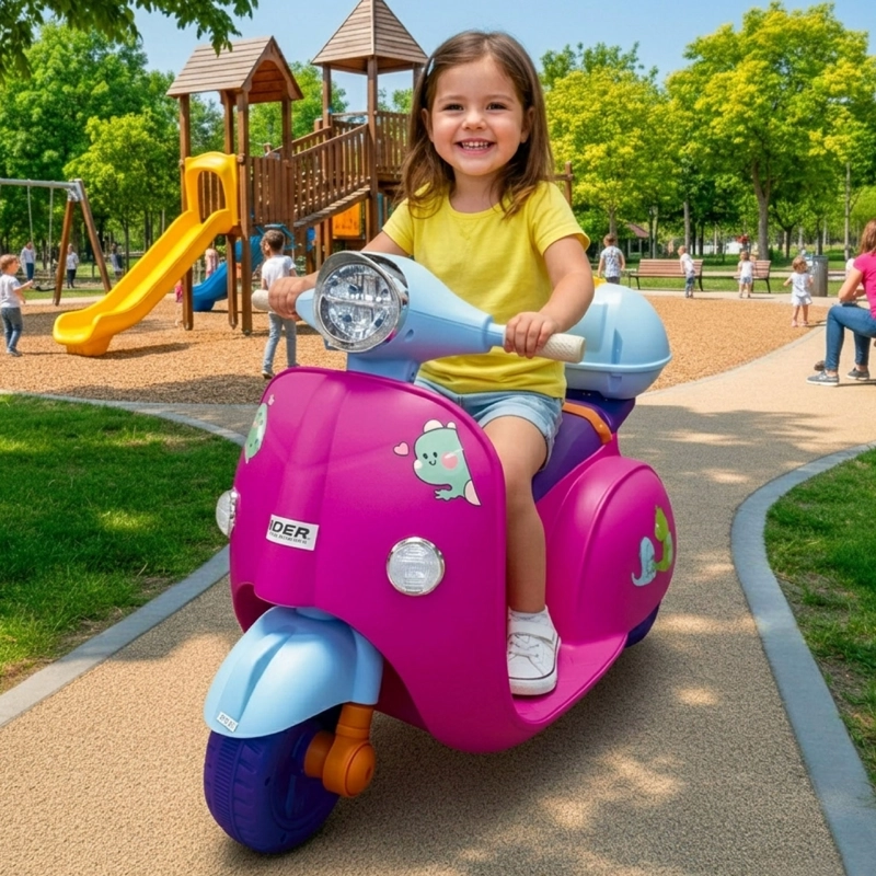 MOTO VESPA ELECTRICA INFANTIL DINORIDE CON MALETIN - 4
