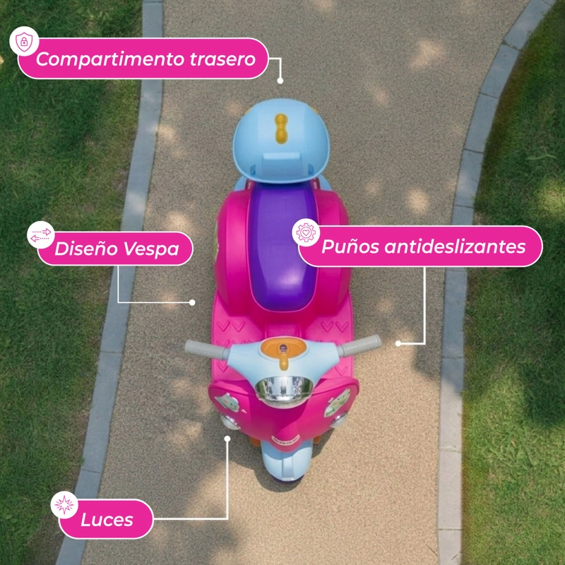 MOTO VESPA ELECTRICA INFANTIL DINORIDE CON MALETIN - 5