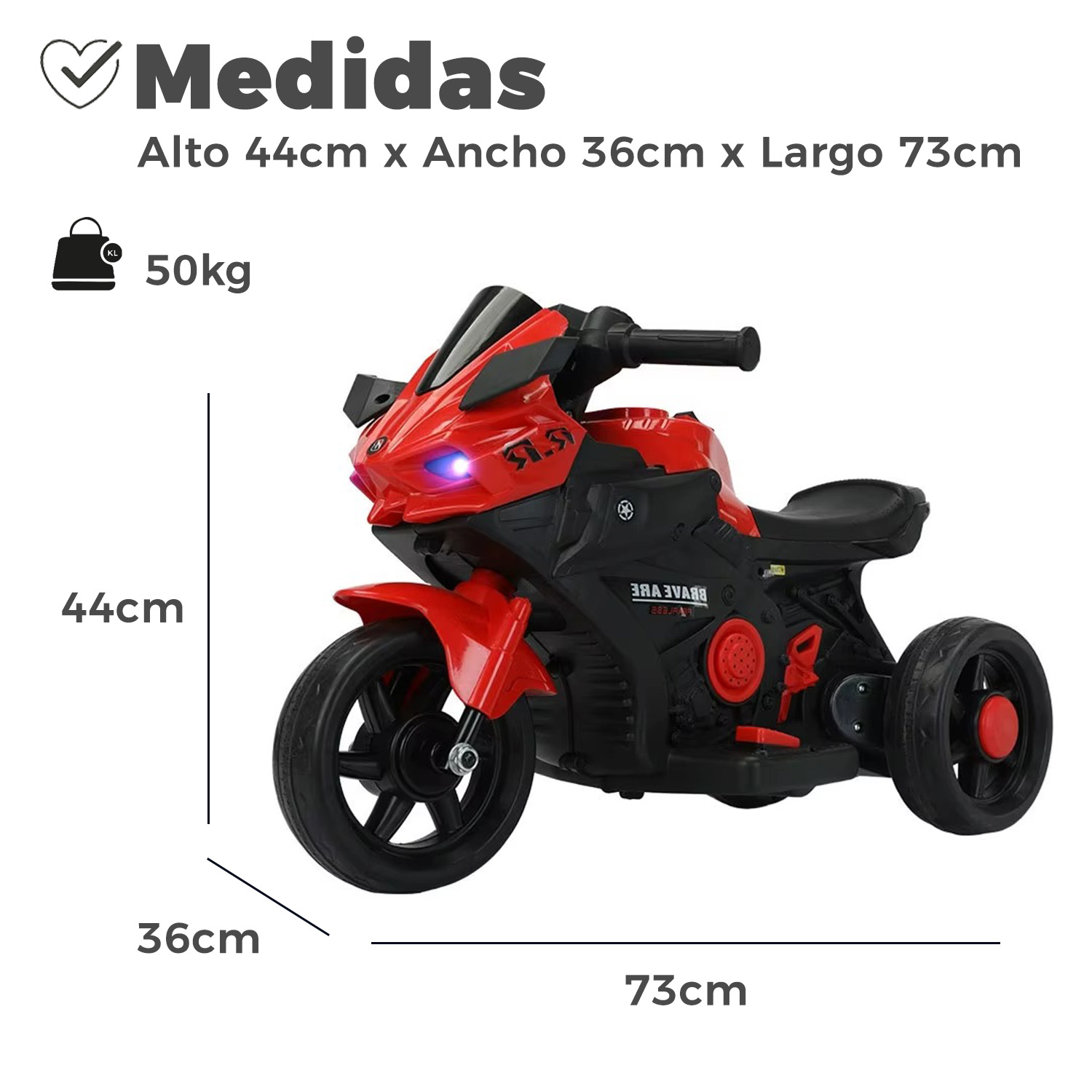 MOTO ELECTRICA INFANTIL 3 RUEDAS CON SONIDO RR BRAVE 6V - 2