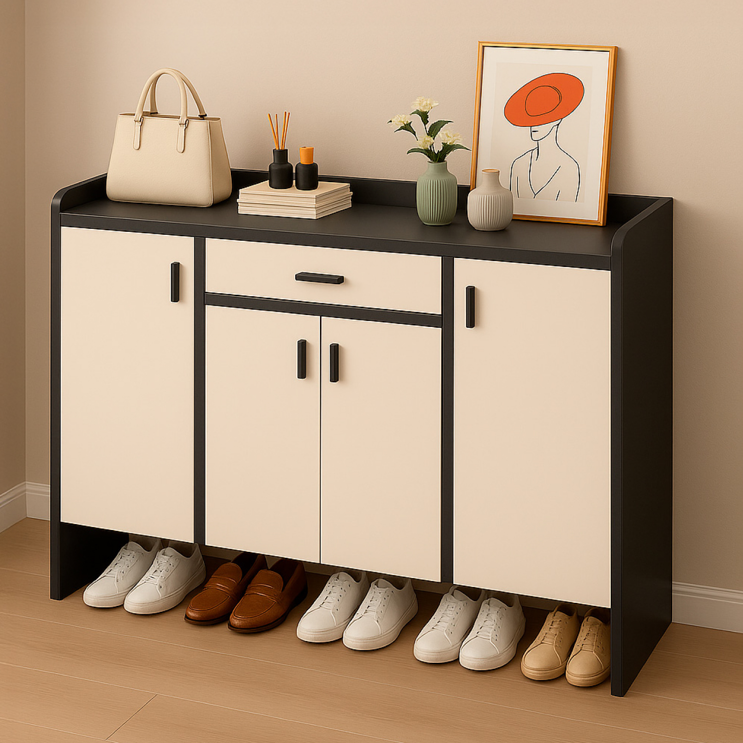 ZAPATERO 4 PUERTAS ORGANIZADOR ESTANTE CON CAJON 121X30X80CM - 2
