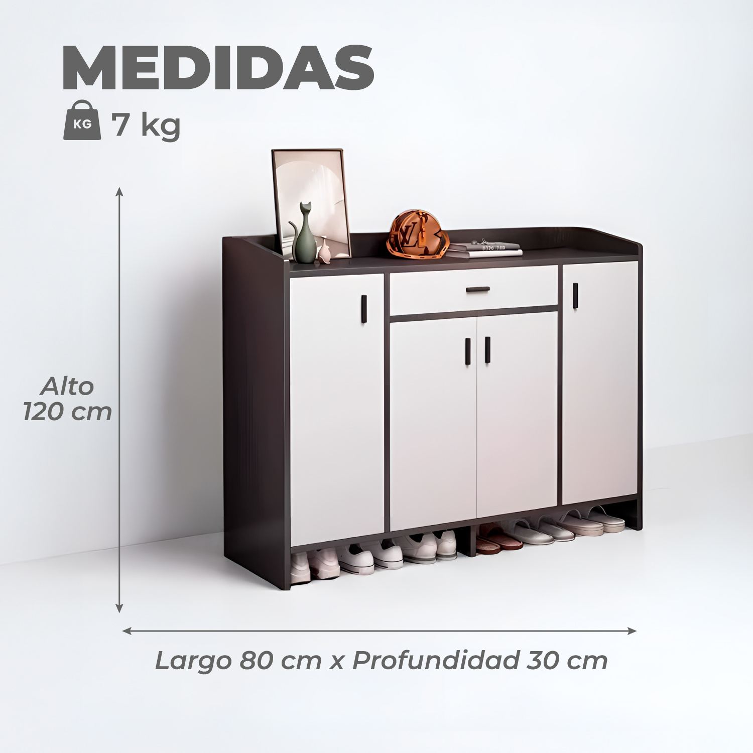 ZAPATERO 4 PUERTAS ORGANIZADOR ESTANTE CON CAJON 121X30X80CM - 3
